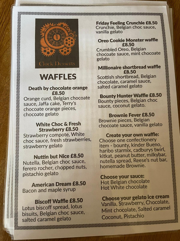 clock bistro waffle menu